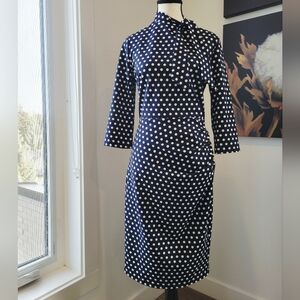 Miusol Navy and White Polka Dot Long Sleeve Dress